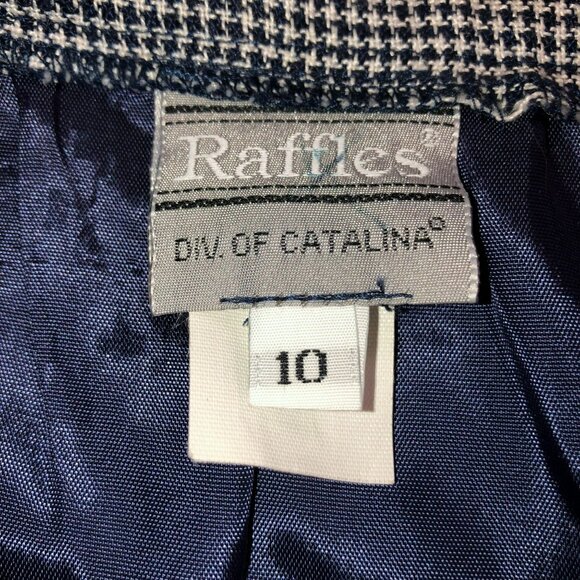 NWT VTG BLUE HOUNDSTOOTH A LINE SKIRT 26" RAFFLES LINEN BLEND FULLY LINE WOMENS - Picture 4 of 6